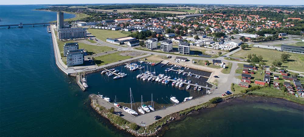 Luftfoto af Masnedsund Havn i Storstrømmen